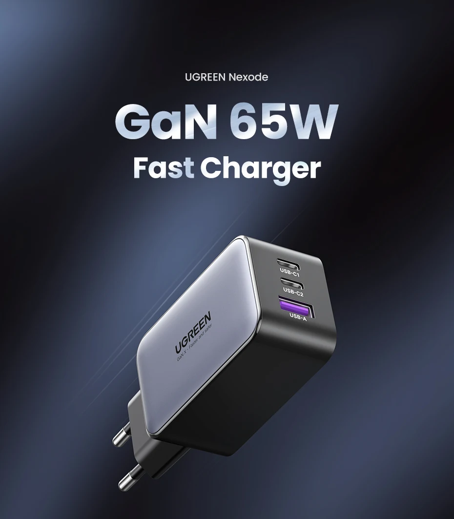 Vista frontal del cargador UGREEN 65W GaN