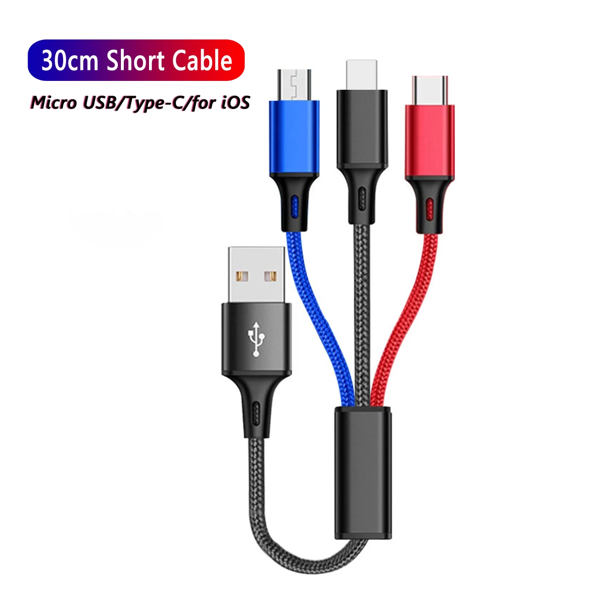 Cable multicarga con tres conectores USB-C, Micro USB y Lightning