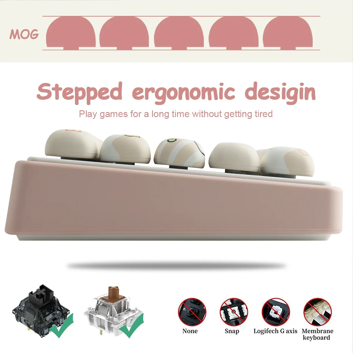 Bread Bear Teclas PBT para teclado mecánico MX, perfil redondeado rosa - imagen 4
