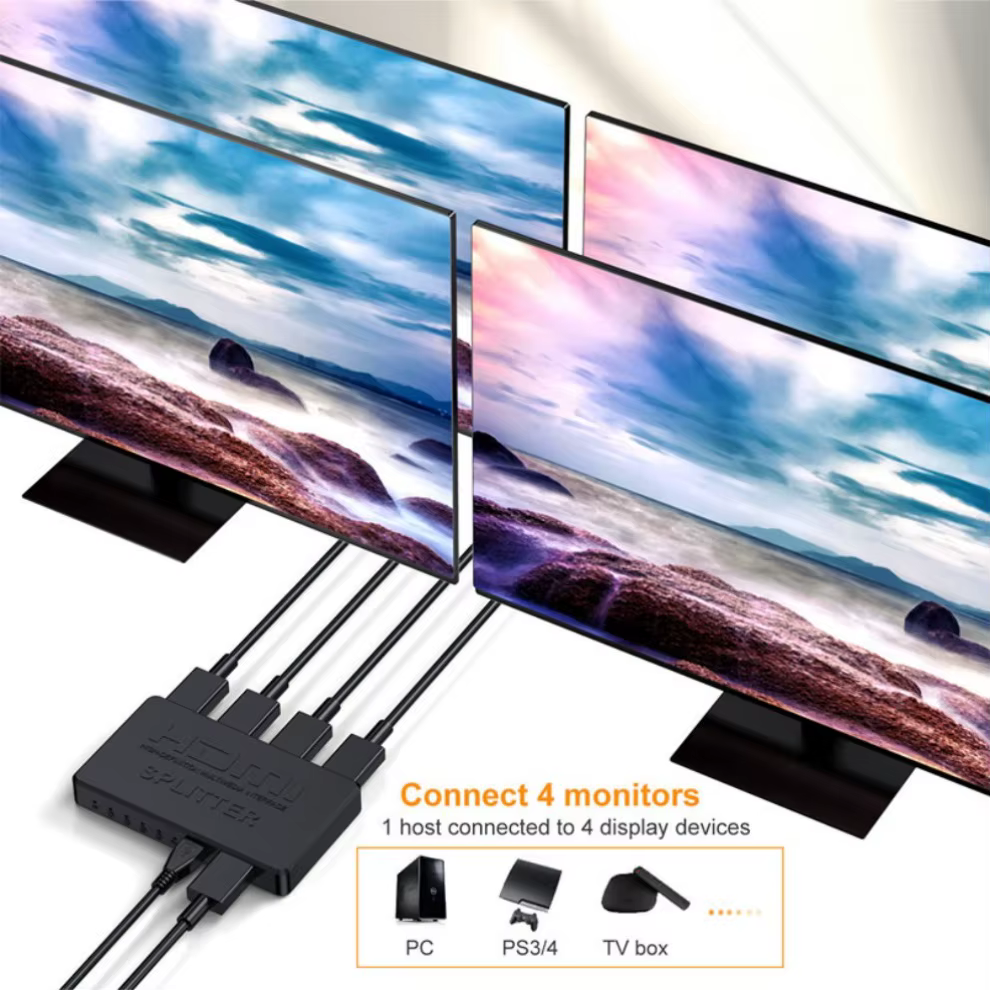 Divisor HDMI 1x2 con puertos de entrada y salida
