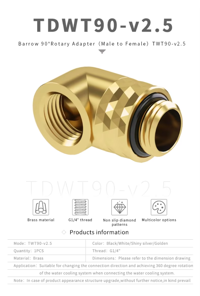 Adaptador brazo giratorio 360° en latón para refrigeración líquida