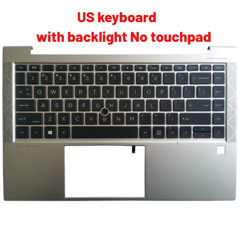 Vista frontal del teclado con palmrest