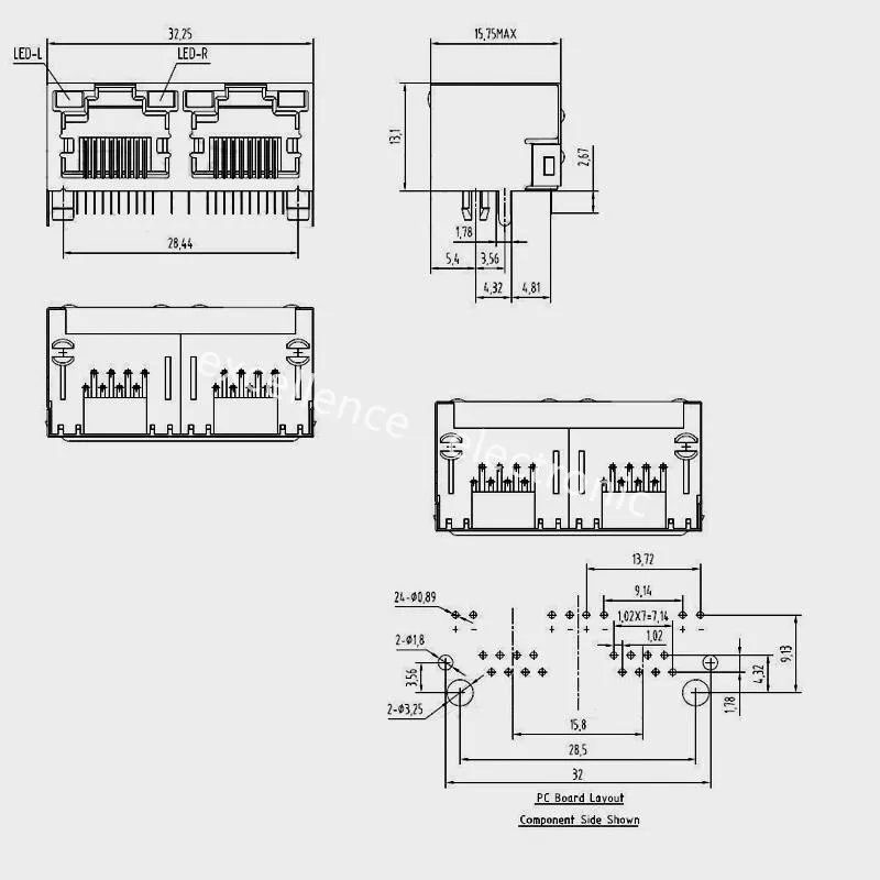 Conector instalado en PCB