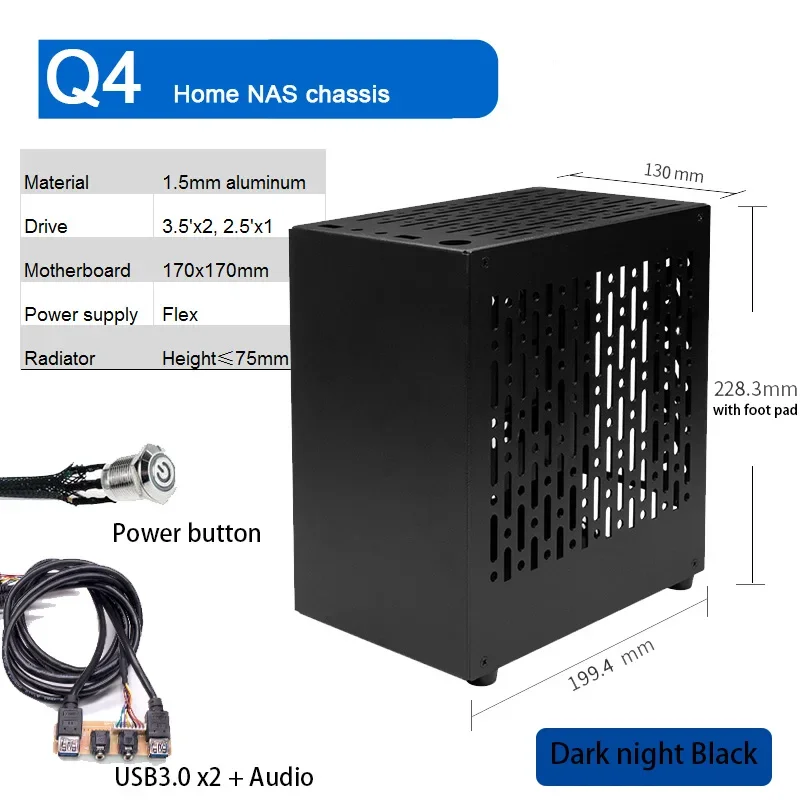 Chasis NAS Mini ITX ARSYLID Q4 – Aluminum 3.5" + 2.5"