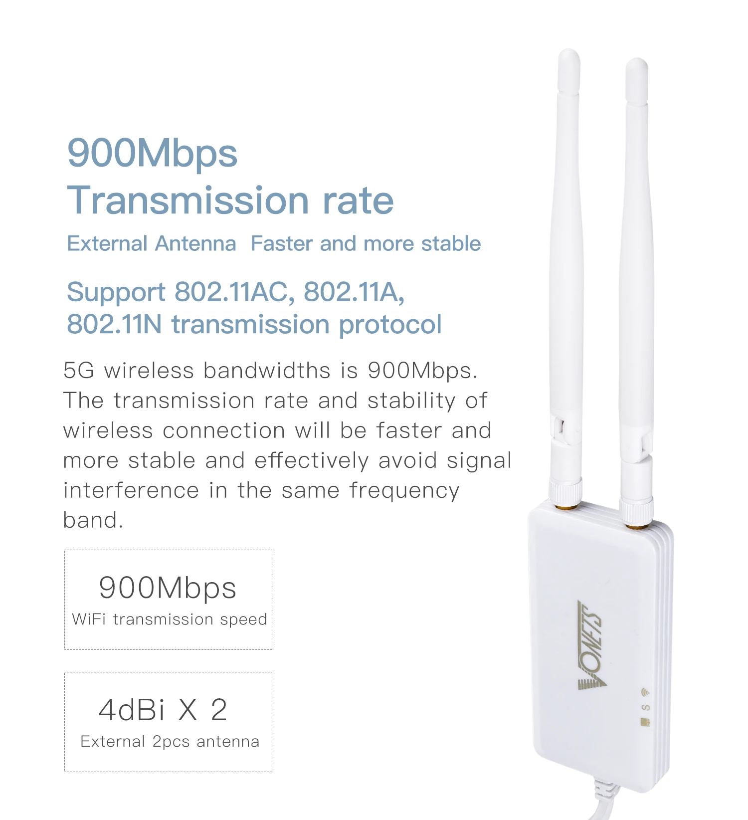Mini router vista lateral con indicadores LED