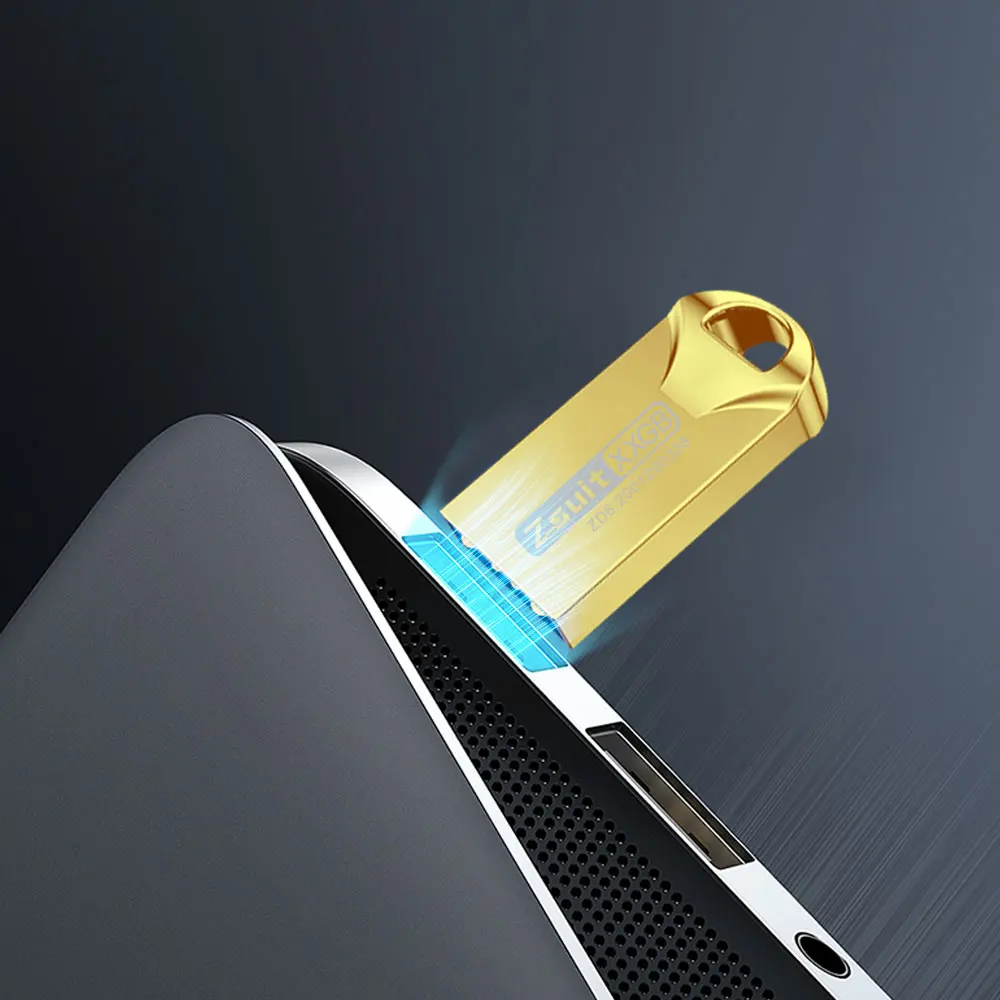 USB metálico con agujero para llavero