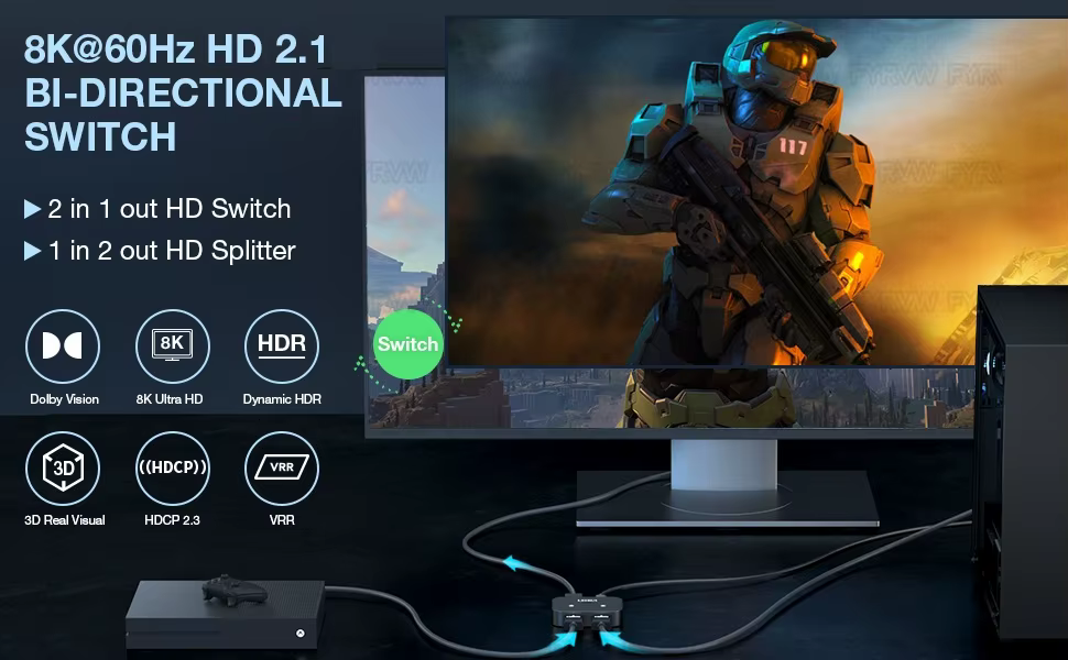 Vista frontal del switch HDMI