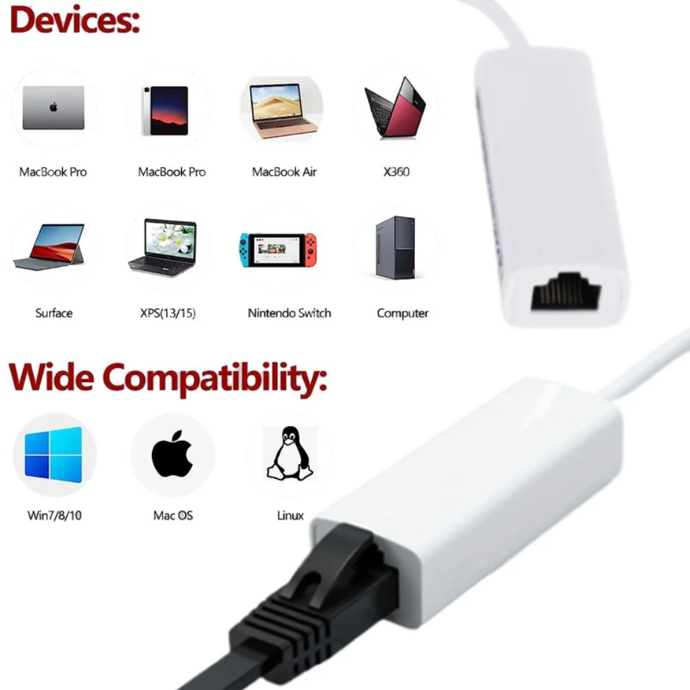 Adaptador USB a Ethernet conectado a un puerto USB de portátil