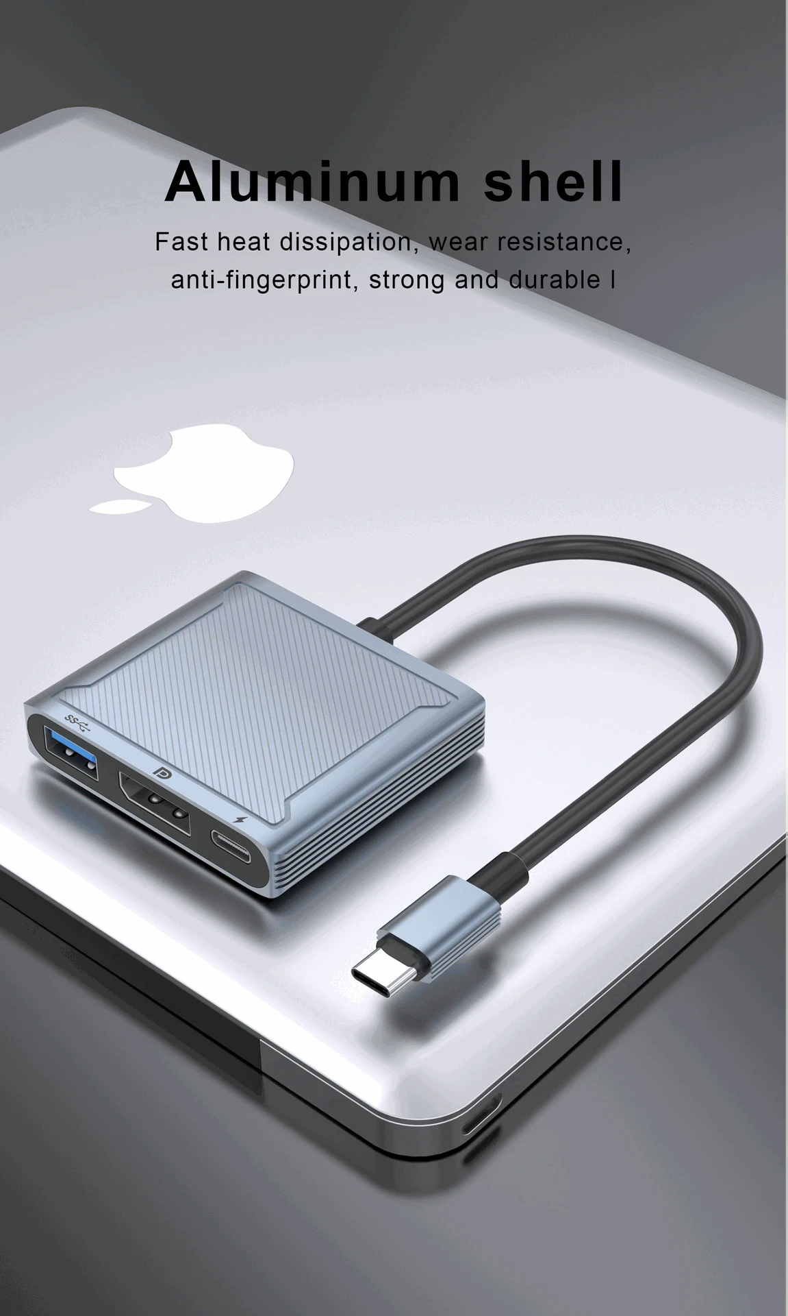 Adaptador USB‑C a DisplayPort visto de frente