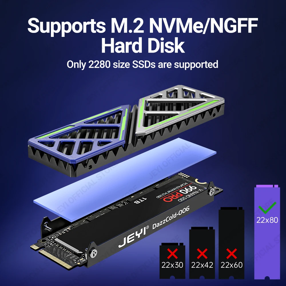 JEYI Dazzcold Disipador M.2 NVMe SSD - Aleación Magnesio Aluminio - imagen 2