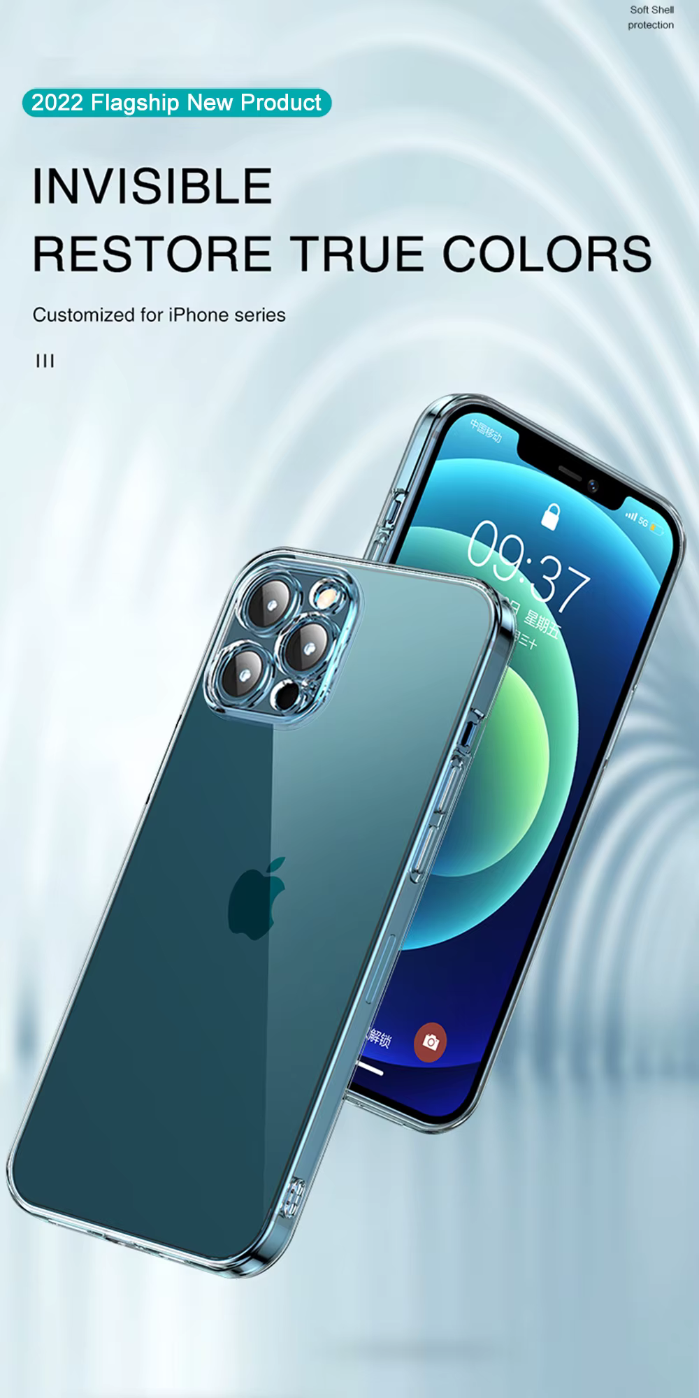 Funda transparente de silicona para iPhone vista frontal