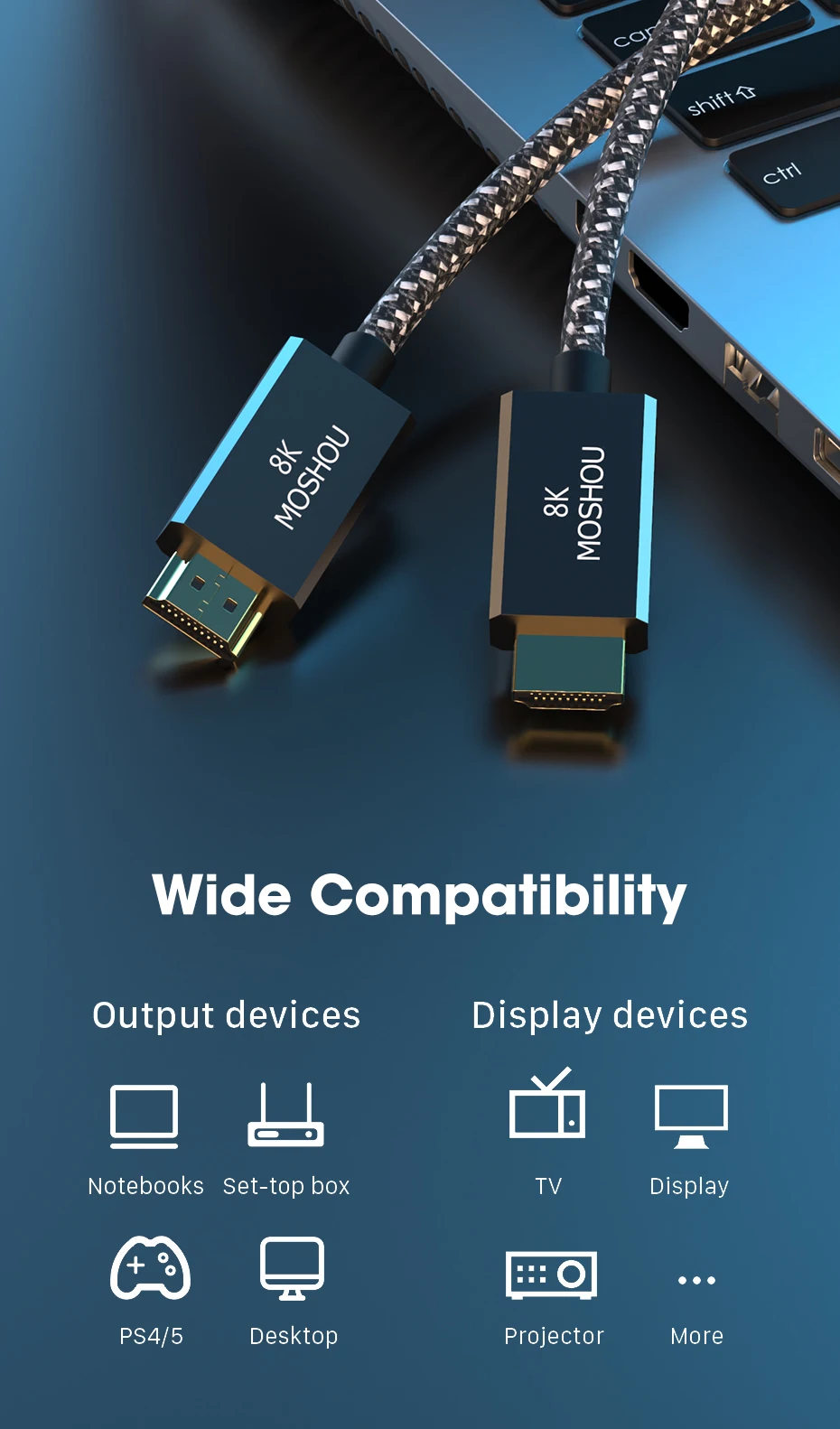 Cable HDMI 8K MOSHOU con conectores dorados