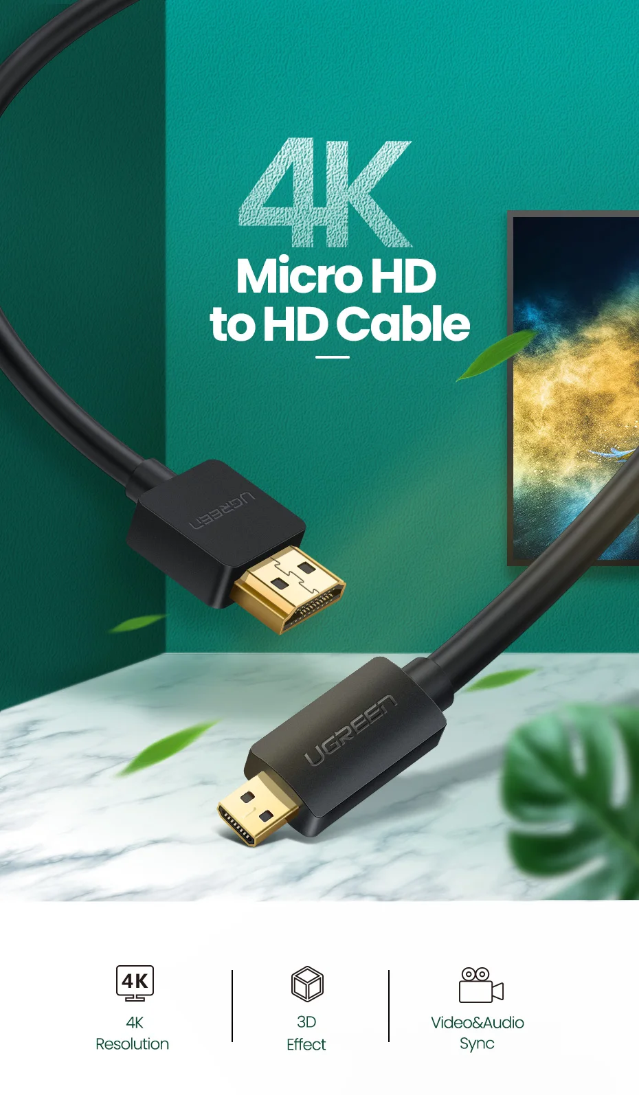 Conexión de cable Micro HDMI a TV
