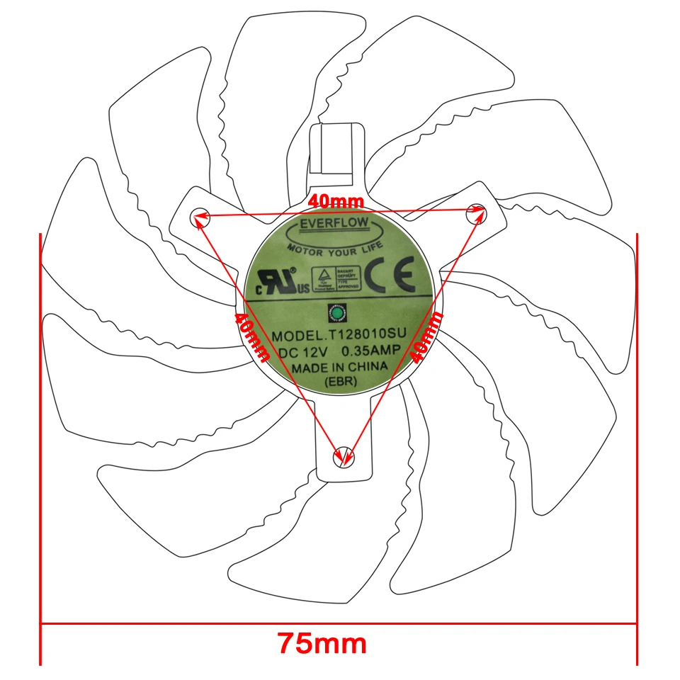 Ventilador AORUS 75mm PLD08010S12H para GTX 1060 a 1080 Ti - imagen 2