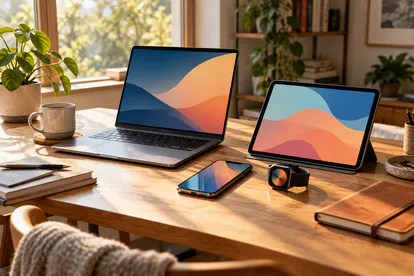 Móvil, reloj y tableta comparten un espacio de trabajo conectado