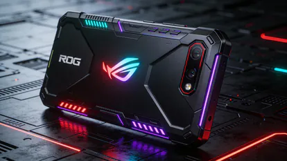 ASUS ROG Phone gaming smartphone con iluminación RGB.