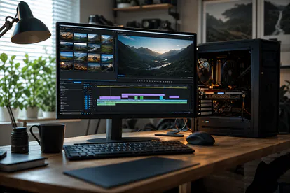 Ordenador de edición de vídeo equipado con almacenamiento SSD de alto rendimiento.