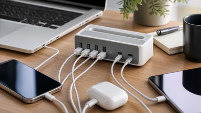 Aplicacion real de xiaomi estación de carga de escritorio: análisis de la base de carga con 4 puertos usb y 2 puertos usb-c en un entorno cotidiano con enfoque didactico y natural.
